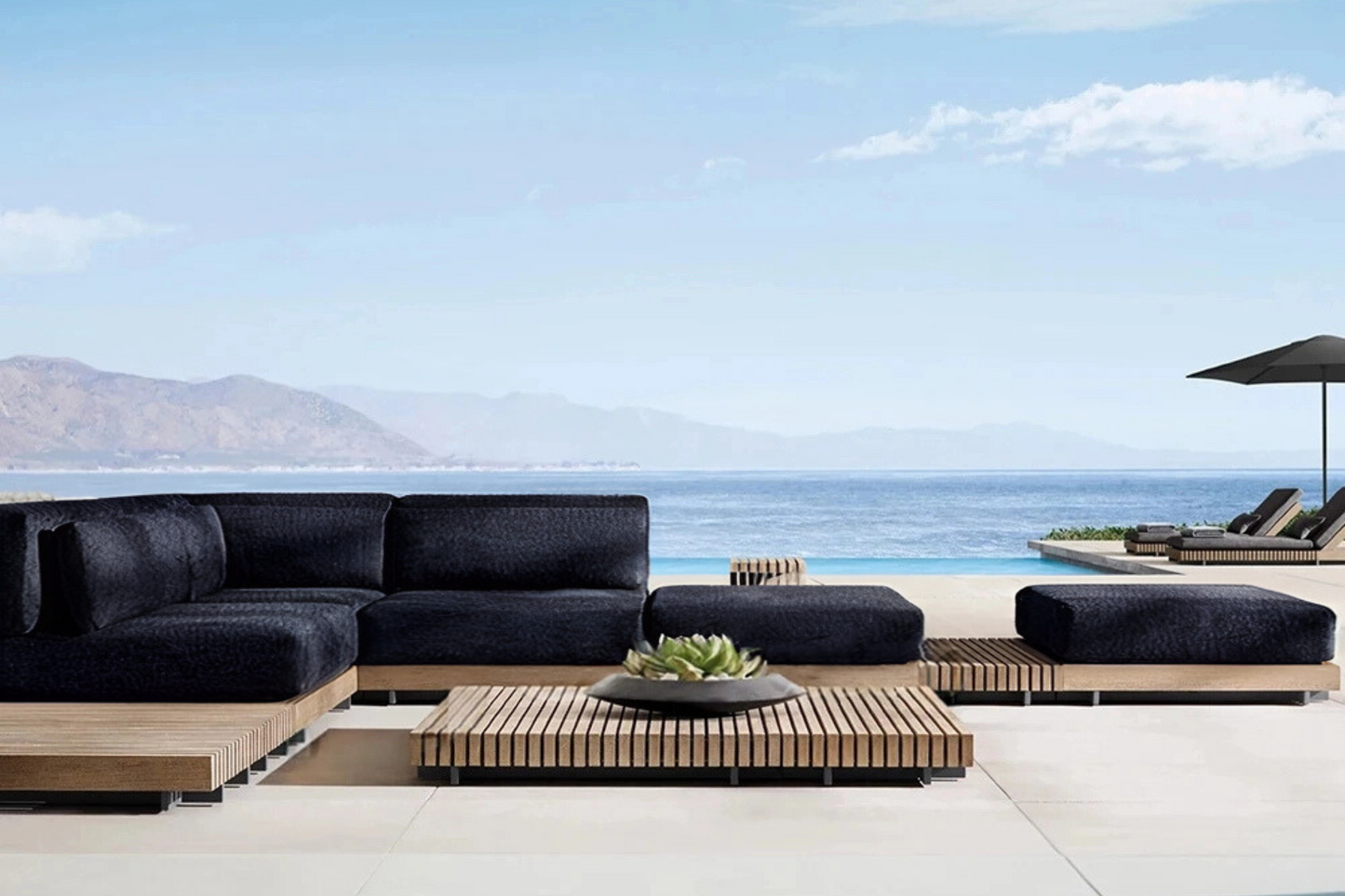 Nordic Haven | Luxury Teak Poolside Daybed & Patio Lounge Set – Contemporary Outdoor Sofa Furniture