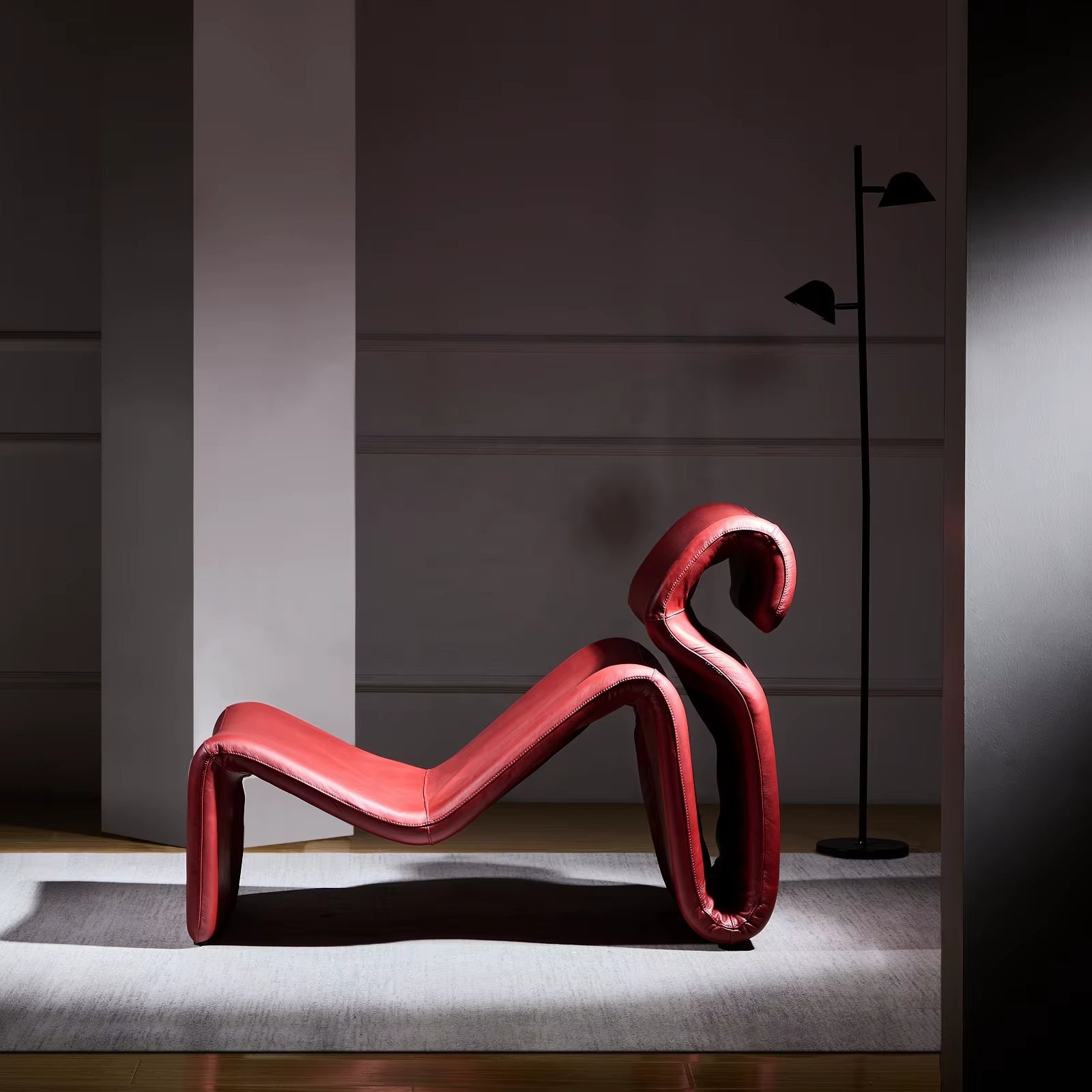 Red Full Genuine Leather Sofa Chair Modern Design Chaise Lounge Single Leisure Chair