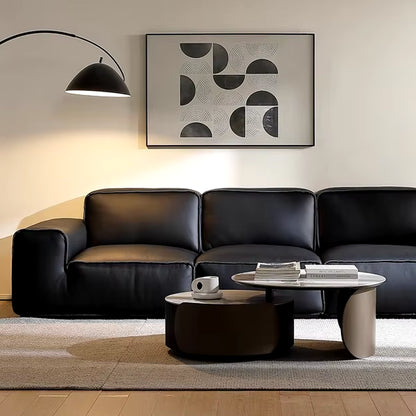 2024 Italian Luxury Leather Sofa Combination Modern Minimalist Black Cow Leather for Living Room Straight New Arrival