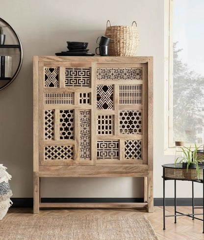 Canning Sliding Door Storage Cabinet Made from Mango Wood for Homes Offices and Hotels and for Dinning and Kitchen Storage OEM