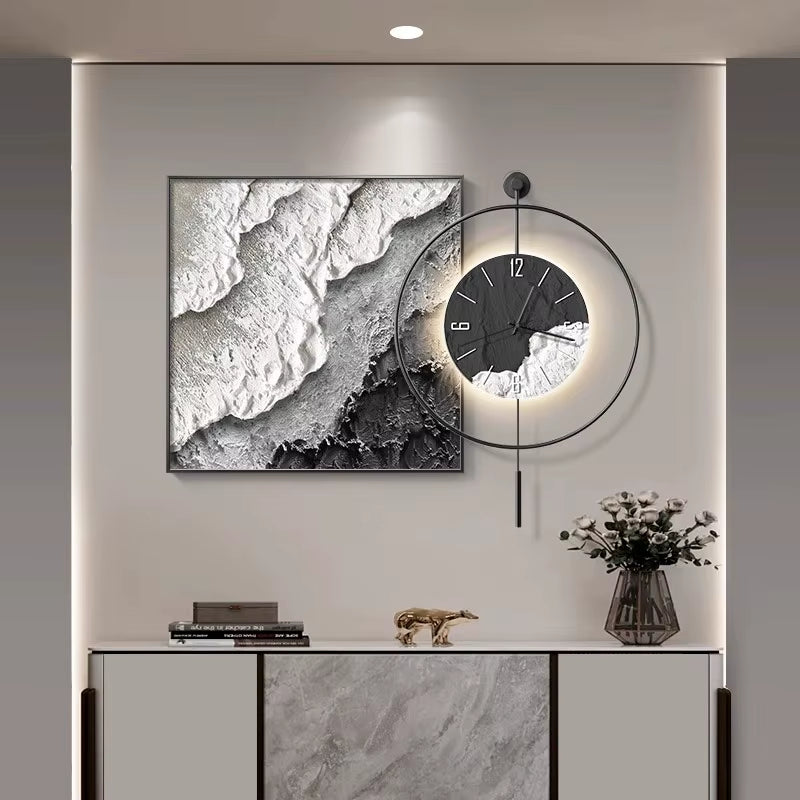 Modern Luxury Restaurant Decorative Painting Abstract Table Clock Hanging Painting Simple Living Room Mural Wall Clock