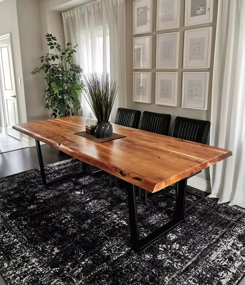 MORE DESIGN Kitchen Furniture Modern Factory Price Live Edge Slab Solid Walnut Wood Wooden Restaurant Dining Table