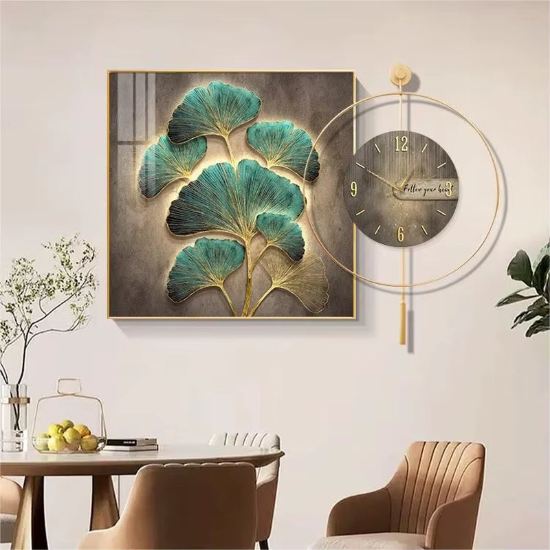 Modern Luxury Restaurant Decorative Painting Abstract Table Clock Hanging Painting Simple Living Room Mural Wall Clock