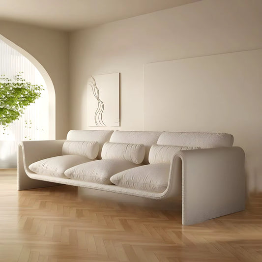 Contemporary Nordic Fabric Two-Seater Sofa in Cream with Wind Design for Small Spaces and Creative Environments