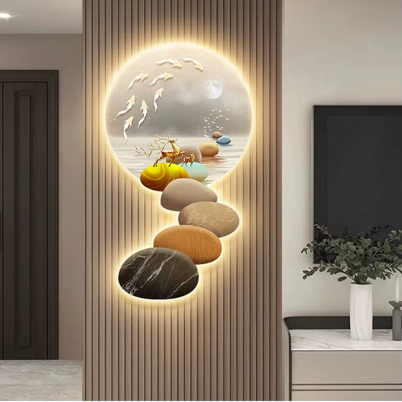 New Design Luxury Decorative Led Luminous Painting Lucky Deer Animals Still Life Hanging Artwork Wall Art Led Light