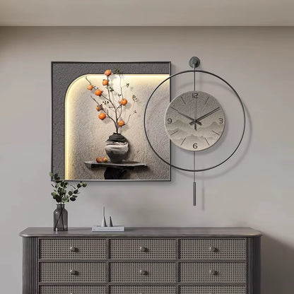 Modern Luxury Restaurant Decorative Painting Abstract Table Clock Hanging Painting Simple Living Room Mural Wall Clock