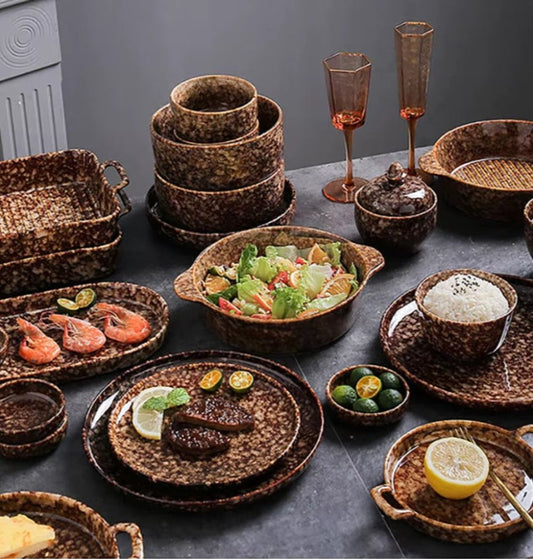 2023 Creative Japanese Style Ceramic Dishes & Plates Bowls Set Vintage Dish Steak Plate for Household Restaurant Porcelain