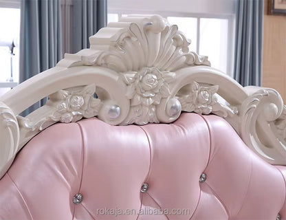 Antique European Style Luxury Bed European Traditional Style Bed Leather Carved Wood Sexy Bed Furniture