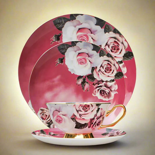 4 Pcs Dinner Set Wholesale Flower Decal Tableware Bone China Dinner Set for Wedding