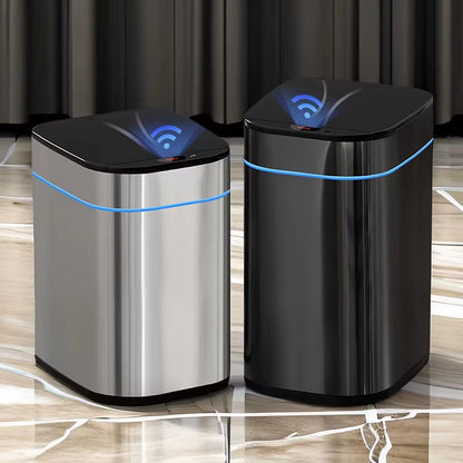 Stainless Steel Trash Can High-Capacity Garbage Bin Automatic Sensor Touch Free Smart Waste Bins for Bathroom Bedroom