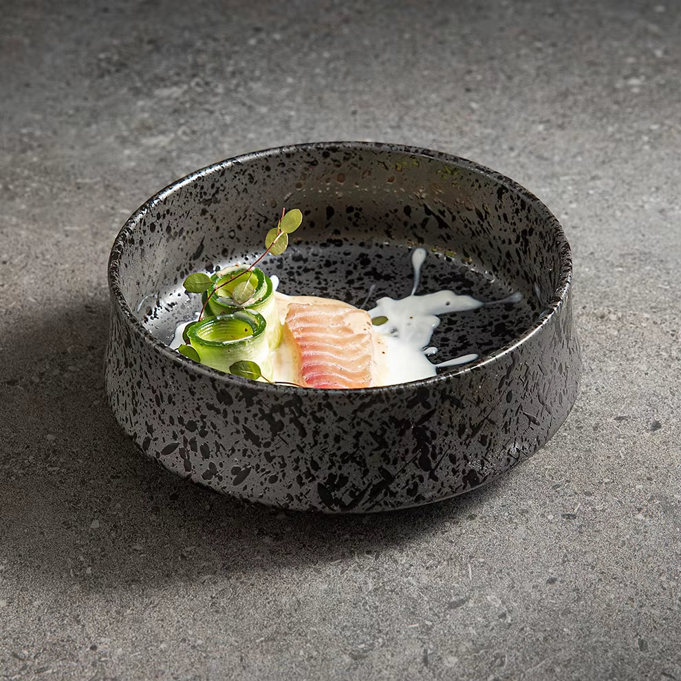2025 Matte Black Porcelain Assiettes Dinnerware Japanese Speckle Plates Set Dishes for Restaurant Hotel Bowl Ceramic Tableware