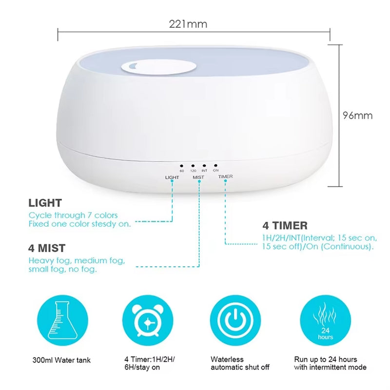 500ML Colorful LED Lights Sea Cloud Mist Essential Oil Aroma Diffuser with Remote Control for Home Office SPA Room