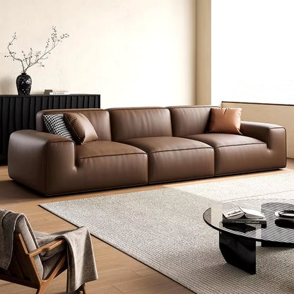 2024 Italian Luxury Leather Sofa Combination Modern Minimalist Black Cow Leather for Living Room Straight New Arrival