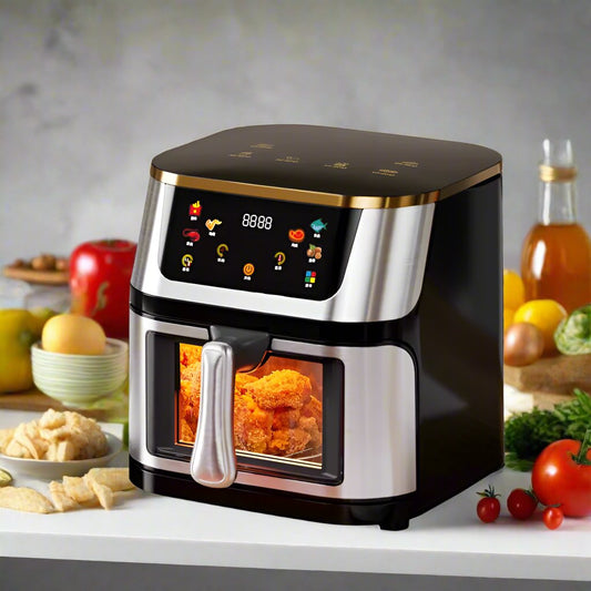 8L Silver Crest Air Fryer 8 Liter Deep Stainless Steel Square Steam Oven with Digital Control Air Fryer Oven for Household Use