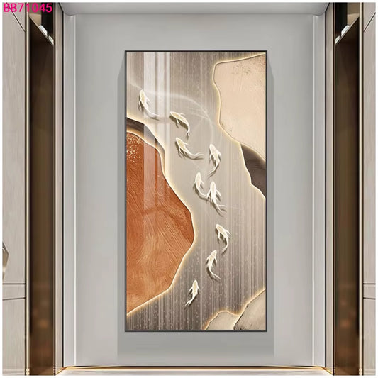 Abstract 3D Effect Crystal Porcelain Painting Wall Art Fish Picture Print for Home Decoration Tableau Mural Painting Art