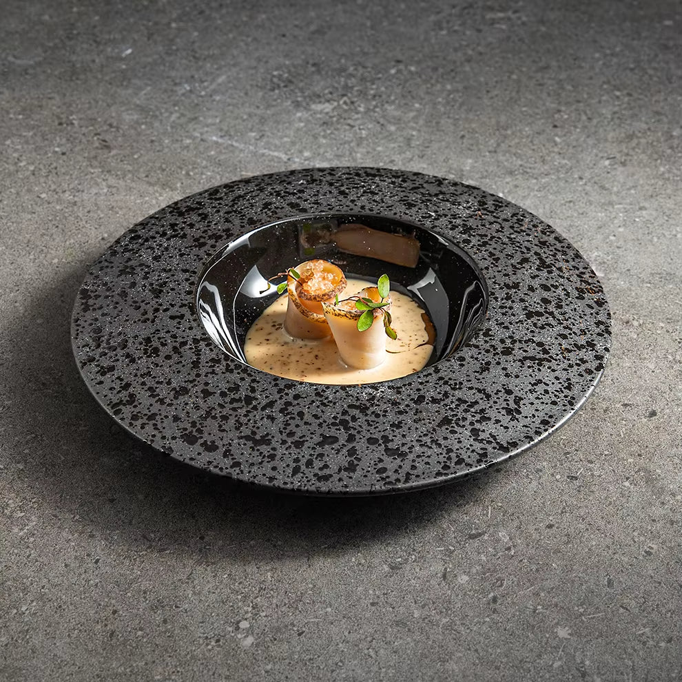 2025 Matte Black Porcelain Assiettes Dinnerware Japanese Speckle Plates Set Dishes for Restaurant Hotel Bowl Ceramic Tableware