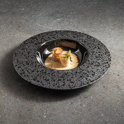 2025 Matte Black Porcelain Assiettes Dinnerware Japanese Speckle Plates Set Dishes for Restaurant Hotel Bowl Ceramic Tableware