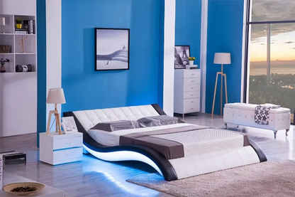 LuxSmart Modern LED Leather King Bed – Bluetooth Music & USB Charging Bed Set for Luxury Bedrooms