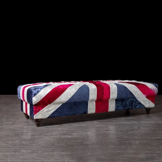 Royal Britannia | Traditional British Flag Velvet Tufted Ottoman & Chair Set