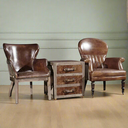 Antique Furniture Leisure Vintage Armchair Leather Single Seater Leather Sofa Chair with Wheels