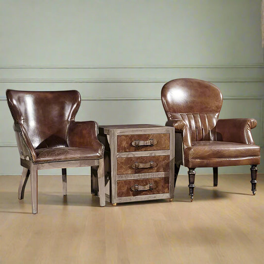Antique Furniture Leisure Vintage Armchair Leather Single Seater Leather Sofa Chair with Wheels