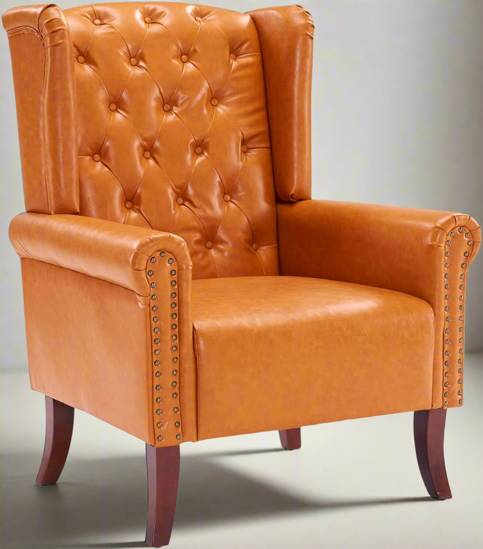 Contemporary PU Leather Accent Chair with Tufted Wingback Design for Living Room