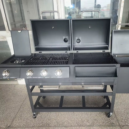 CE 2 in 1 Charcoal and Gas Combo Barbecue BBQ Gas Grills Large Capacity Cooking Area with Thermometer