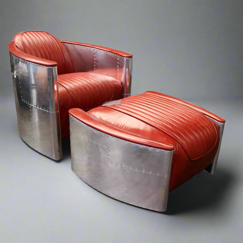 Aviator Elegance | One-Seater Vintage-Inspired Sofa set with Solid Wood Legs