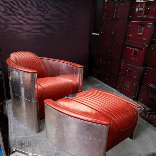 Aviator Elegance | One-Seater Vintage-Inspired Sofa set with Solid Wood Legs