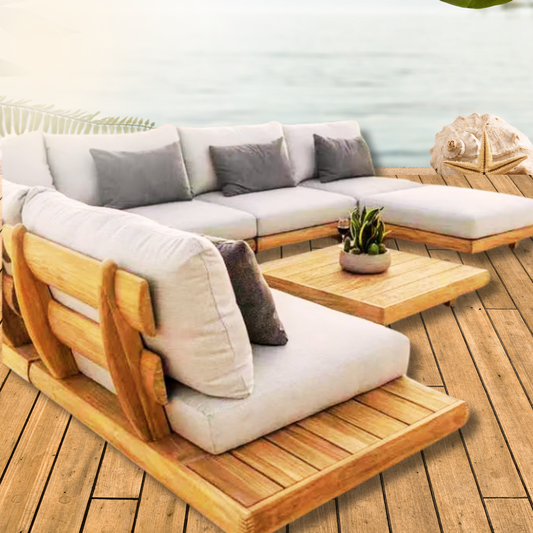 Semarang Luxe | Teak & Rattan Outdoor Furniture Set – Weatherproof Balcony Sofa & Coffee Table Ensemble