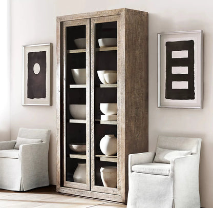 Regal Vintage | Solid Wood Glass Display Cabinet – Modern Luxury Storage for Dining & Living Spaces"