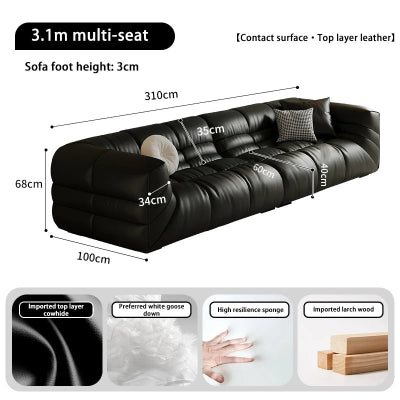 Italian Luxe | Minimalist Black Leather Sofa – Modern Elegance for Living Spaces