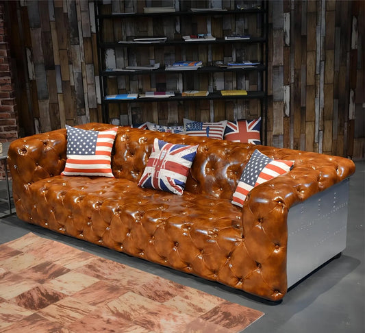 Heritage Luxe | Retro Chesterfield 3-Seater Sofa in Top Grain Leather with Aviation Elegance
