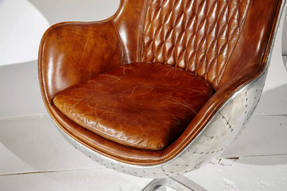 Swivel Cowhide Leather Aviation Lounge Chair – Retro Egg Chair with Fiberglass Stand - Multi colors