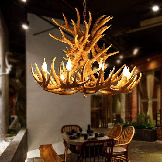 Nordic Antler | Rustic Resin Deer Horn Chandelier – Vintage Lodge-Inspired Pendant Light