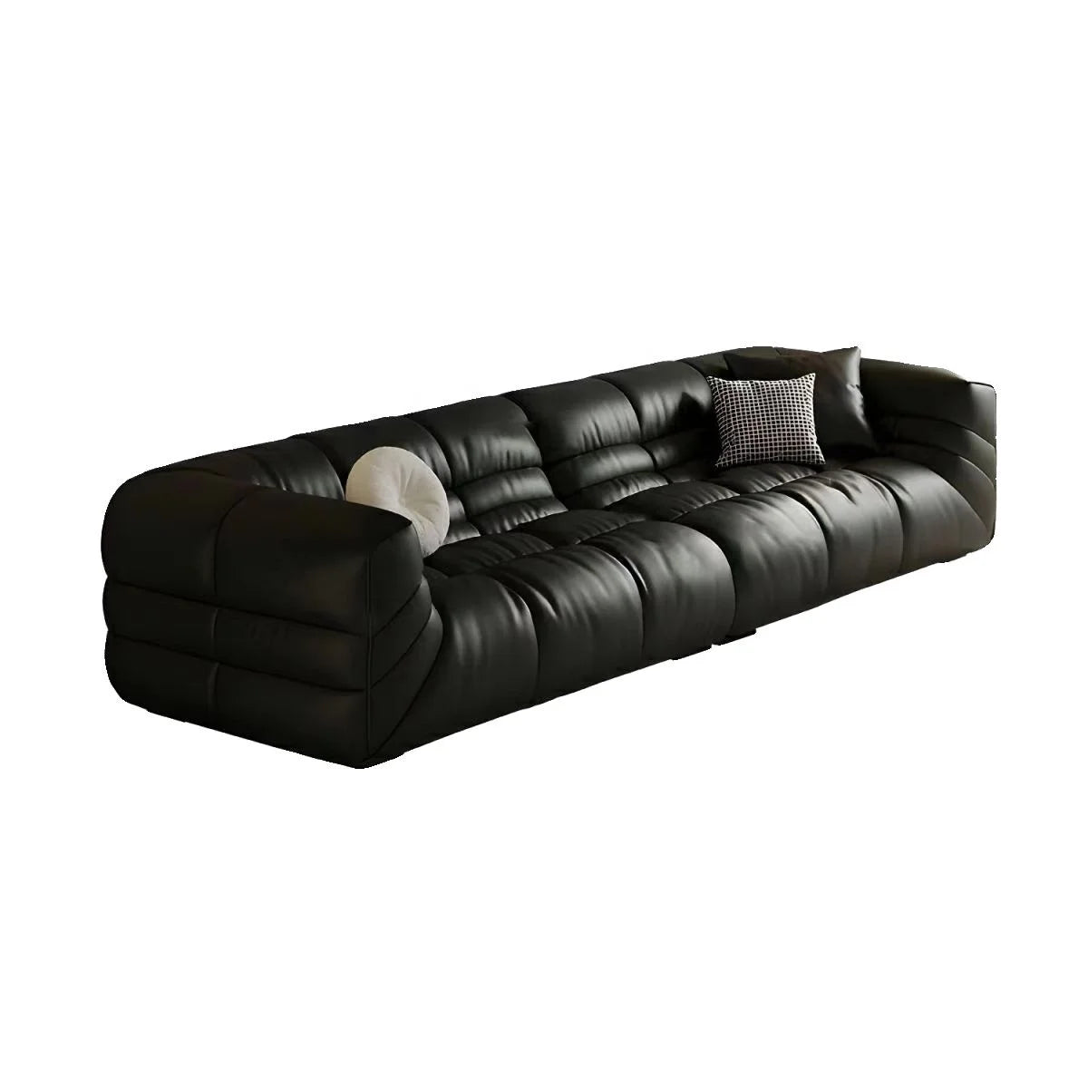 Italian Luxe | Minimalist Black Leather Sofa – Modern Elegance for Living Spaces