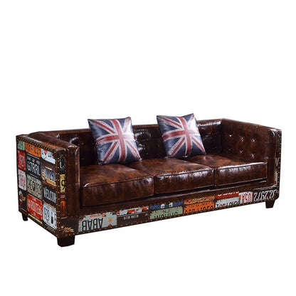 The Heritage Lounge | Vintage Chesterfield Sectional Sofa in Leather & Wood - chocolate -brown