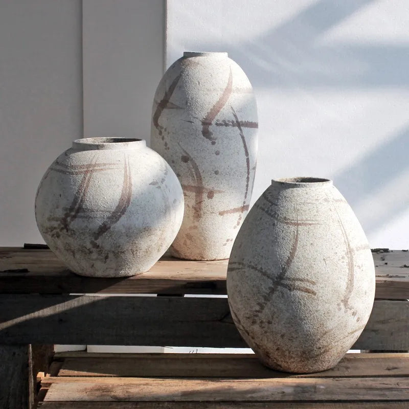Rustic Zen | Handcrafted Coarse Ceramic Retro Vase – Timeless Earthenware Accent for Elegant Décor"