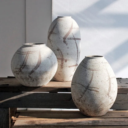 Rustic Zen | Handcrafted Coarse Ceramic Retro Vase – Timeless Earthenware Accent for Elegant Décor"