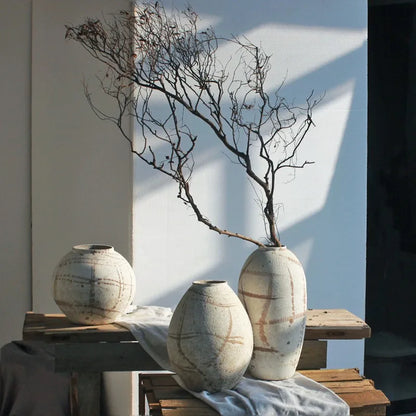 Rustic Zen | Handcrafted Coarse Ceramic Retro Vase – Timeless Earthenware Accent for Elegant Décor"