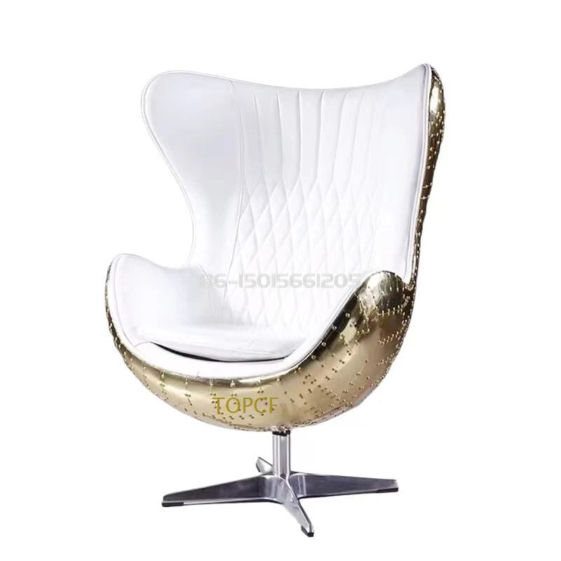 Swivel Cowhide Leather Aviation Lounge Chair – Retro Egg Chair with Fiberglass Stand - Multi colors