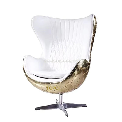 Swivel Cowhide Leather Aviation Lounge Chair – Retro Egg Chair with Fiberglass Stand - Multi colors