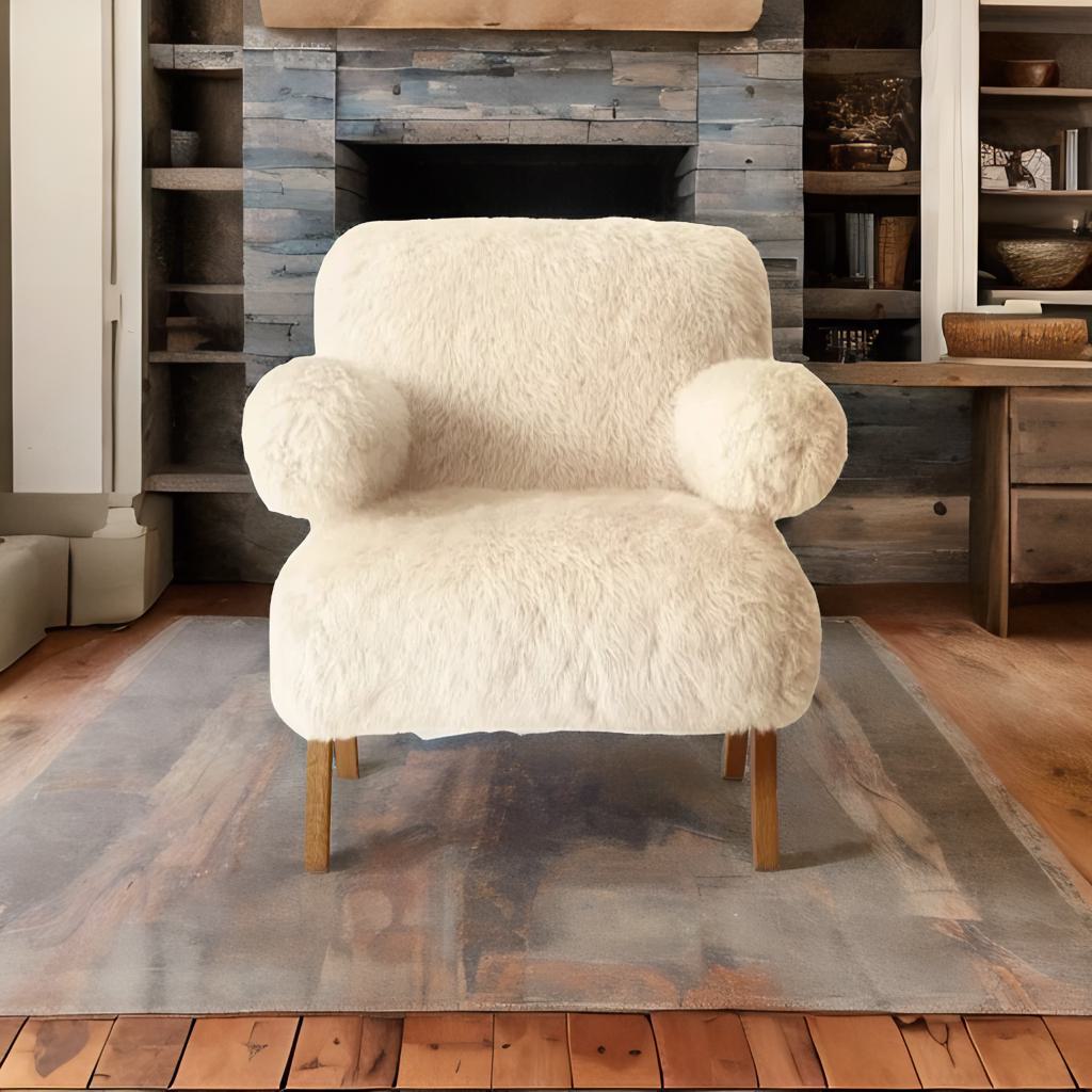 Nordic Luxe | Long-Haired Sheepskin Accent Chair – Modern Fabric Leisure Sofa for Elegant Living"