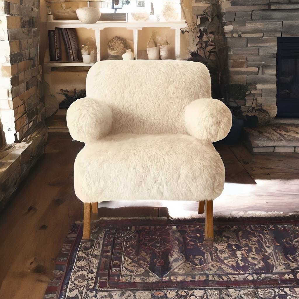 Nordic Luxe | Long-Haired Sheepskin Accent Chair – Modern Fabric Leisure Sofa for Elegant Living"