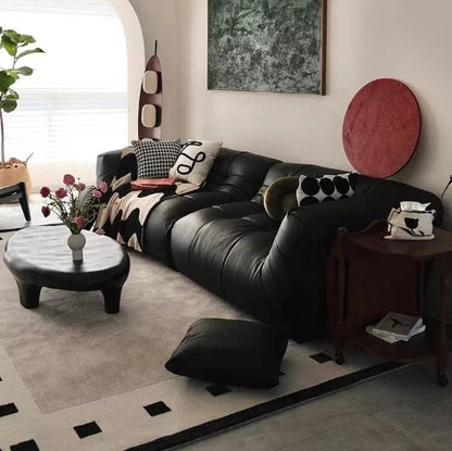 Italian Luxe | Minimalist Black Leather Sofa – Modern Elegance for Living Spaces