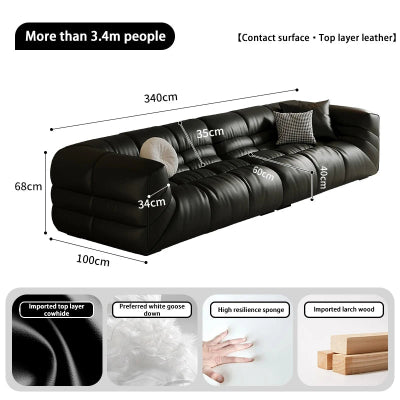 Italian Luxe | Minimalist Black Leather Sofa – Modern Elegance for Living Spaces