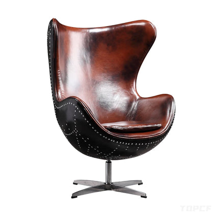Swivel Cowhide Leather Aviation Lounge Chair – Retro Egg Chair with Fiberglass Stand - Multi colors