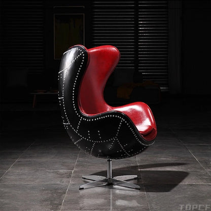 Swivel Cowhide Leather Aviation Lounge Chair – Retro Egg Chair with Fiberglass Stand - Multi colors