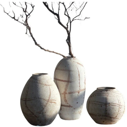 Rustic Zen | Handcrafted Coarse Ceramic Retro Vase – Timeless Earthenware Accent for Elegant Décor"