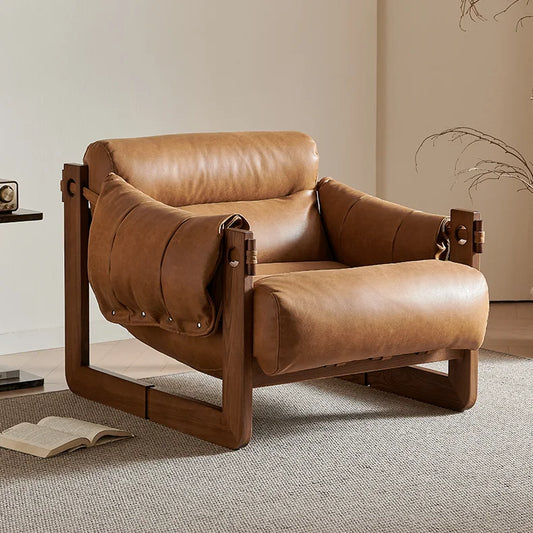 Nordic Grace Tan | Modern Fabric Lounge Dining Chair with Solid Wood Elegance